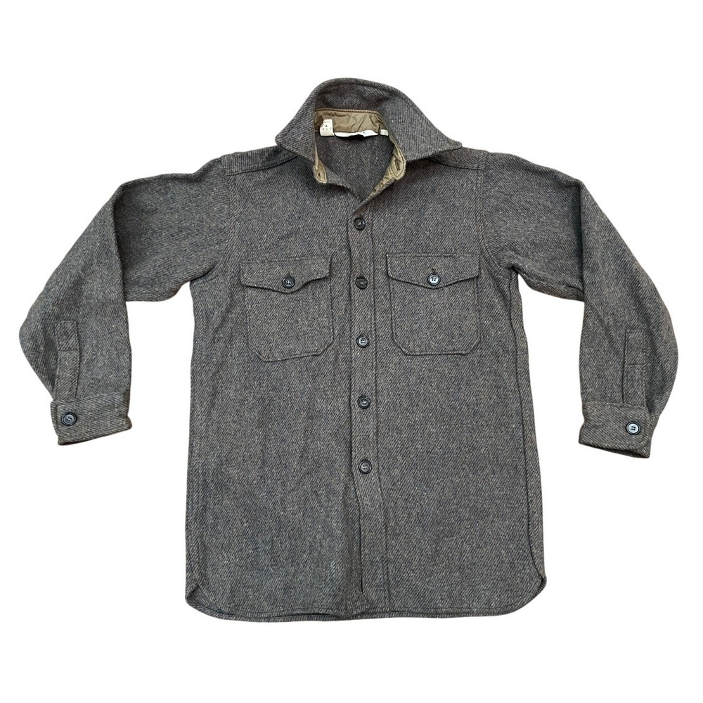 70's-80's Woolrich Mens‎ Gray Brown Herringbone Wool Blend Shirt Jacket XL 12050
